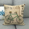 Funda de cojín de lino vintage con bicicleta retro verde y estampado de aves en beige - Estilo de Bicicleta Verde Enjoy The Ride (3)