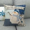 Housse de coussin d'hiver en lin avec patchwork de bonhomme de neige bleu - Winter Welcome Bonhomme de Neige Bleu (17)