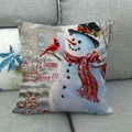 Funda de cojín navideña de lino con muñeco de nieve, cardenal y texto Stay Warm - Muñeco de Nieve con Cardenal (33)