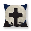 Close-up of gothic cross silhouette and moon on thick peach skin pillowcase - 45x45cm / Cross Moon Night (13)