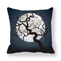 Macro detail of Halloween pillow case showing spooky silhouette tree and full moon pattern - 45x45cm / Dead Tree Moon (14)