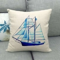 Maritieme kussensloop met blauwe aquarel zeilbootprint op linnen textuur stof - Aquarel Zeilboot Kunst Stijl (12) / 45x45cm