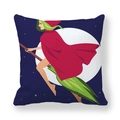Detail of Halloween pillowcase with cartoon witch flying across a full moon and starry night sky - 45x45cm / Red Witch (15)
