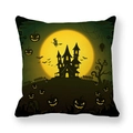 Halloween peach skin throw pillow cover with haunted castle, witch, and pumpkin design - 45x45cm / Castle Silhouette (16)