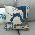 Housse de coussin de Noël en lin avec motif bonhomme de neige et bannière 'LET IT SNOW' - Let It Snow Bleu Collage (18)