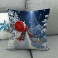 Funda de cojín navideña de lino con muñeco de nieve y cardenal rojo en paisaje invernal - Noche Tranquila Muñeco de Nieve Cardenal (31)