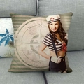 Vintage nautical linen square pillow cover featuring a retro sailor girl and compass print - Compass Nautical Sailor Girl (1)