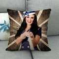 Linen decorative pillow cover featuring a retro sailor woman art print on a gray sofa - Sailor Girl Holding Rope (2)