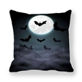 Detail of Halloween pillowcase featuring dark bats flying across a full moon and mist - Full Moon Mist Bat Style (10) / 18x18 Inch