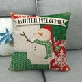 Housse de coussin de Noël en lin avec motif de bonhomme de neige et écharpe à carreaux - Winter Welcome Bonhomme de Neige Écharpe Verte (19)