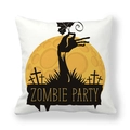Detail of Halloween zombie party pillowcase featuring moon and zombie hand graphics - Zombie Hand in Grass Orange Moon (13)