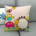 Cartoon owl pattern decorative linen pillow cover with pink grid on a gray sofa - Pink Grid Owl Heart Style (12)