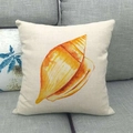 Linnen oceaan serie vierkante kussenhoes met artistieke oranje schelpenprint - Oranje Aquarel Wulk (4)