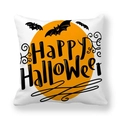 Square Halloween pillowcase with Happy Halloween text, bats, and orange moon on white base - Orange Moon and Holiday Greeting Style (5) / 45x45cm