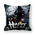 Close-up of Halloween pillowcase featuring Grim Reaper, pumpkins and Happy Halloween text - Reaper Pumpkin Cemetery Style (13) / 18x18 Inch