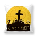 Close-up of zombie party pumpkin series pillowcase with full moon and graveyard print - Cemetery Cross Yellow Moon (14)