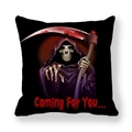 Detail of Halloween pillow case with Grim Reaper and Coming For You bloody text - Purple Robe Reaper Coming Style (14) / 18x18 Inch