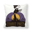Close-up of zombie party illustration on a white Halloween pumpkin peach skin pillowcase - Zombie Party Illustration (15)