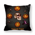 Close-up of Halloween pillowcase with pumpkins, skull, and Trick or Treat typography - Halloween Trick Pumpkin Style (15) / 18x18 Inch