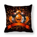 Detail view of Halloween pumpkin balloons and bat motifs printed on peach skin pillowcase - Halloween Party Balloons (16)