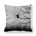 Detail of Halloween pillowcase featuring black spider web and leafless tree silhouette - Spider Web Forest Silhouette Style (17) / 18x18 Inch