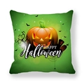 Detail of Halloween pumpkin pillowcase with Happy Halloween text and bat silhouettes - Green Background Pumpkin Bat (19)