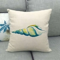 Linen ocean series square cushion cover featuring a hand-painted teal seashell print - Green Yellow Hand-drawn Conch (5)