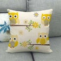 Linen sofa cushion cover featuring cartoon yellow owls on branches on beige fabric - Four Yellow Owls (13)