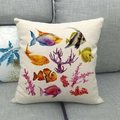 Tropical fish and coral reef pattern on cream linen pillowcase for sofa decor - Tropical Fish with Coral Reef (6)