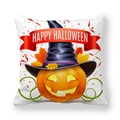 Halloween pumpkin lantern wizard hat pillow cover with Happy Halloween text on white peach skin - Wizard Hat Pumpkin Lantern (10)