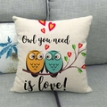 Linen owl throw pillow cover with Owl you need is love text on a grey sofa - Owl You Need Is Love A (14)