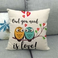 Linen owl throw pillow cover with Owl you need is love print on a grey sofa - Owl You Need Is Love B (15)