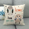 Linen cushion cover with cartoon owls and stars featuring Love Hoo You Are text on sofa - Love Hoo You Are Stars (16)