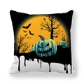 Halloween peach skin pillowcase with blue jack-o'-lantern, moon and bats on white background - Cyan Jack-o-lantern and Yellow Moon Style (9) / 45x45cm