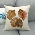 Linen ocean series square pillow cover with vintage seashell watercolor print on gray sofa - Vintage Shell Watercolor (9)