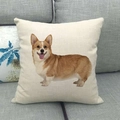 Quadratischer Leinen-Kissenbezug mit realistischem Corgi-Druck auf grauem Sofa - Corgi Realistischer Ganzkörper Stil (16)