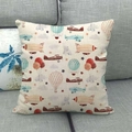 Linen cushion cover with vintage hot air balloon and airplane print for kids room decor - Hot Air Balloon and Plane Style (9)