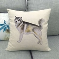 Nordic linen pillowcase featuring a hand-drawn Alaskan Malamute dog illustration on a sofa - Alaskan Malamute Husky Style (1)