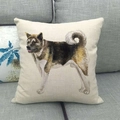 Linen dog print throw pillow case featuring an Akita art design on a gray sofa - Akita Husky Style (2)