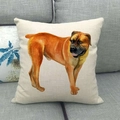 Detailed texture of linen cushion cover featuring artistic watercolor large dog print - Bullmastiff Style (4)