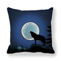 Halloween peach skin pillowcase featuring a black wolf howling at the full moon in the forest - 45x45cm / Forest Wolf (5)