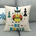 Linen sofa cushion cover featuring a colorful cartoon owl and Be Brave text - Be Brave Forest (18)
