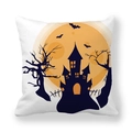 Halloween pillowcase with orange moon, black castle, and bats on white peach skin fabric - Orange Full Moon and Silhouette Castle Style (11) / 45x45cm
