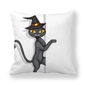 Halloween black cat in wizard hat printed on thick peach skin white throw pillow cover - 45x45cm / Wizard Black Cat (6)