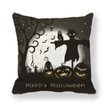 Halloween decorative pillow case with pumpkin, scarecrow, and Happy Halloween text - 45x45cm / Pumpkin Scarecrow (7)