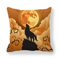 Macro detail of Halloween cushion cover with howling wolf silhouette and orange full moon - Black Wolf Silhouette and Orange Moon (18)