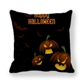 Detail of Halloween pillowcase with Happy Halloween text and glowing pumpkin print - Three Jack-o'-lanterns and Bats (19)