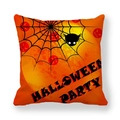 Detail of Halloween pillow case with spider web and Halloween Party text on orange fabric - Orange Halloween Party Spider Web (25)