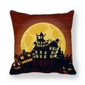 Square Halloween pumpkin pillowcase with castle and black cat print on peach skin fabric - Full Moon Castle Pumpkin Black Cat (5)