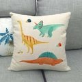 Linen cushion cover with hand-drawn dinosaur pattern on a cozy gray fabric sofa - Cartoon Dinosaur Collection Style (12)